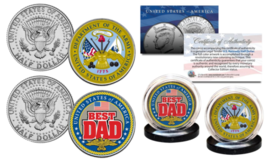 Army - Fathers Day Best Dad Military 2-Coin U.S. Jfk Kennedy Half Dollar Set - £10.50 GBP