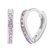 Funkelnde Pink Labor Erstellt Saphir Herz Lang Creolen 14K Weiß Vergoldet - £23.19 GBP