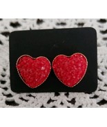 One (1) Pair Fashion Earrings ~ Glittery Heart ~ Red ~ Studs/Posts - $14.96