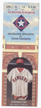 1994 Texas Rangers Opening Day Ticket Stub Inaugural Game At The Ballpark In Arl - £114.46 GBP