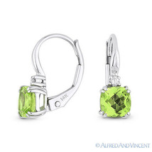 1.34ct Peridot &amp; Diamond Dangling Drop Leverback Baby Earrings in 14k White Gold - £265.77 GBP