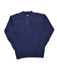 LL Bean Merino Lambs Wool Commando Sweater Mens M Navy Henley Crewneck - £41.55 GBP