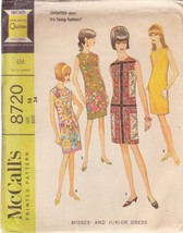 Mc Call&#39;s Pattern 8720 Size 14 Dated 1967 Misses&#39; Dress In 4 Styles - £2.35 GBP