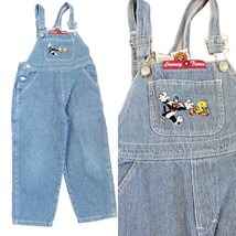 90s Girls Size 6 Looney Tunes Bibs Overalls Tweety Striped - £22.32 GBP