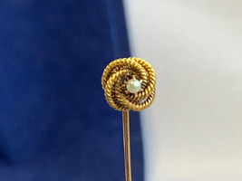 21K Yellow Gold Swirl Stick Pin 14K Stem 2.46g Fine Jewelry Pearl Hat Lapel - £316.10 GBP