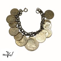 Vintage International British Canada Austria 13 Coin Charm Bracelet 7&quot; -... - £22.38 GBP