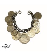 Vintage International British Canada Austria 13 Coin Charm Bracelet 7&quot; -... - £21.86 GBP