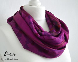 Magenta Purple Floral Upcycled Vintage Sari Silk Infinity Scarf - Boho Eco - £24.52 GBP