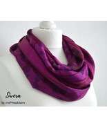 Magenta Purple Floral Upcycled Vintage Sari Silk Infinity Scarf - Boho Eco - £24.53 GBP