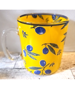 Yellow/Gold Blue Glass Mug Olive Branch Palluy France Faience Ligne Hotesse - £21.28 GBP