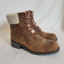 CLARKS Women's Brown Leather Orinoco Round-Toe Shearling Lined Combat Bo... - $29.68