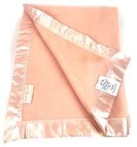 Vintage Baby Blanket Satin Trim North Star Wool Crib Pink Starlet 36 x 54 - £47.31 GBP