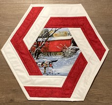 January  Enchanting Covered Bridge Hexagon Quilted Table Topper - £19.98 GBP