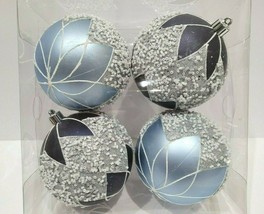 4pc Christmas Lt Blue Beaded Plastic Christmas Ornaments Tree Decor 4.25&quot; - £15.72 GBP