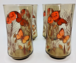 Set of 4 Vintage libbey Monarch Butterfly Wheat Drinking Glasses - $29.69