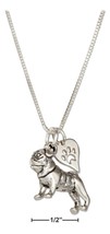 Sterling Silver 18&quot; Pug Pendant Necklace with Dog Paw Print Heart - £59.14 GBP+