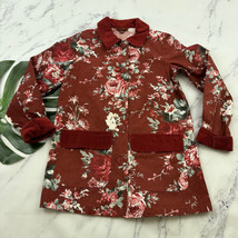 April Cornell Womens Cottage Jacket Sz XXS Red Floral Corduroy Trim Chore - $34.64