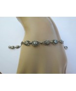 Antique Sterling Silver Flower Bracelet 4.6 Grams 8&quot; Milgrain Edges Marc... - £38.25 GBP