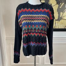 Vintage 80s Bright Bold Fair Isle Liz Wear Claiborne Sweater S - $23.04