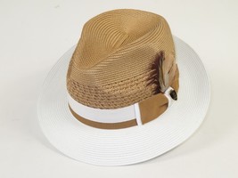 Men's Bruno Capelo Belvedere 2-Tone Straw Style Fedora Hat BD962 Tan/White image 5