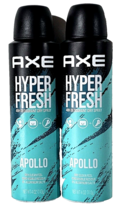 2 Pk Axe Hyper Fresh 48h Deodorant Dry Spray Apollo Clean Feel Zero Residue 4oz - £23.97 GBP