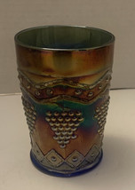 Antique Fenton Lattice And Grape Carnival Glass Tumbler, Electric Blue - $50.00