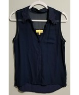 Princess Vera Wang Womens Med Sheer Dark Blue Sleeveless Button Down Shi... - $16.99