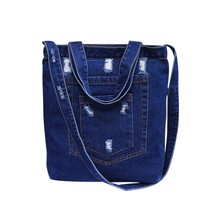 Fashion Women Denim Shoulder Bag Solid Color Zipped Handbag Ladies Girls Casual  - £30.21 GBP