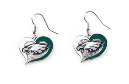 New Philadelphia Eagles NFL Silver Swirl Heart Dangle Earrings Non-Aller... - £8.54 GBP