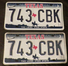 Retired License Plate Texas 743-CBK Pair 2000-2009 Shuttle Cowboy Oil Derricks - £14.94 GBP