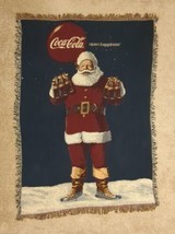 Vintage Coca Cola Santa Claus Woven Tapestry Christmas Throw Blanket Art... - $58.20