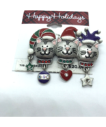 Vintage Cat Brooch Pin Christmas Rhinestone Enamel Dangle Bon-Ton origin... - £14.71 GBP