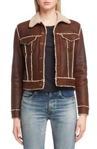 Women fur shearling leather jacket bomber for winter Small M Large XL #40 - £269.43 GBP