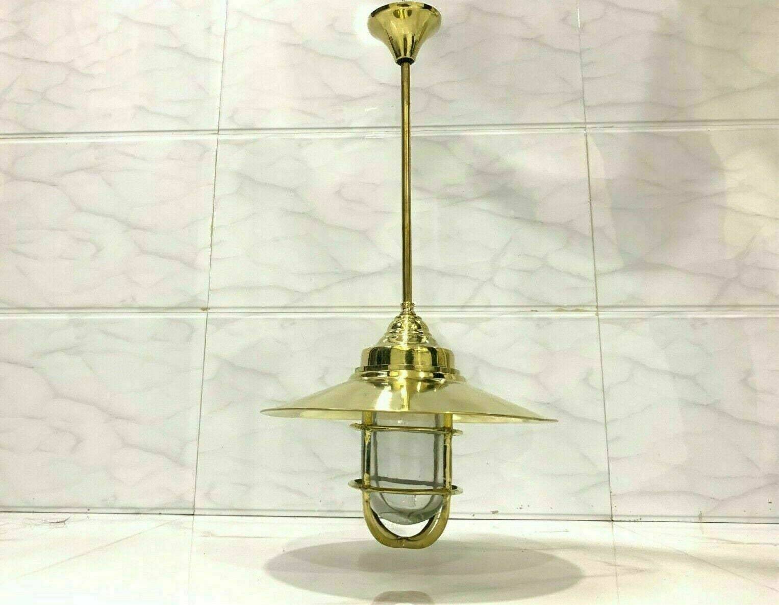 Nautical Industrial Cargo Ship Brass Hanging Pendant Bulkhead Decor Light - $79.42