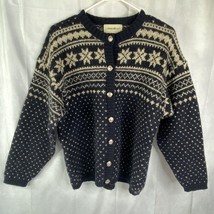 Vintage Eddie Bauer Wool Blue Cardigan Sweater Snow Flake Sz. S MADE IN USA - £34.55 GBP