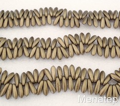 50 3 x 10 mm Czech Glass Dagger Beads: Metallic Suede Gold - £1.98 GBP