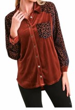 Umgee velvet collar button down shirt in Copper - £30.89 GBP