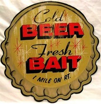 Beer Bait Bottle Cap Embossed Plasma Cut Metal Sign - £19.98 GBP