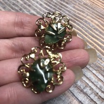 Vintage Coro Real Jade Earrings with Original Tag Estate NOS - £25.68 GBP