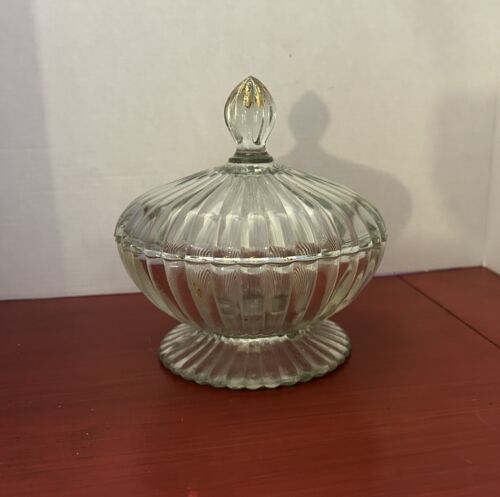 Vtg National Clear By Jeanette Glass Lidded Candy Dish - $14.01