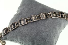 Vintage Thai Silver Siam Niello Enamel Panel Bracelet 7" - $173.25