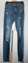 HOLLISTER w24 L30 soft denim jeans with rips fray ultra high rise super skinny - $14.84