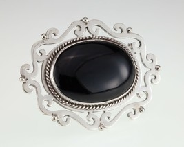 Vintage Taxco Mexico Large Onyx Sterling Silver Brooch/Pendant 48.9g - $242.54