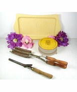 Vintage CELLULOID VANITY Dresser TRAY Frosted Glass BOX Curling Iron &amp; C... - $29.57 CAD
