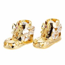 Baby Girl Shoes Booties Swarovski (R) Crystal Gold Ornament Figurine Shower Gift - £15.68 GBP