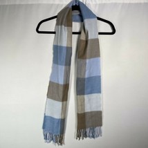 100% Cashmere Scarf Wrap Made In Germany Blue &amp; Brown Plaid Super Soft - £19.77 GBP