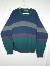 Vtg Loafers by Reed St James Pullover Sweater Men XL Blue Green Gray Stripes - £11.98 GBP