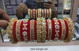 Indian Style Kundan Red Chura Bridal Gold Rajwadi Wedding Size Jewelry Set - £74.54 GBP