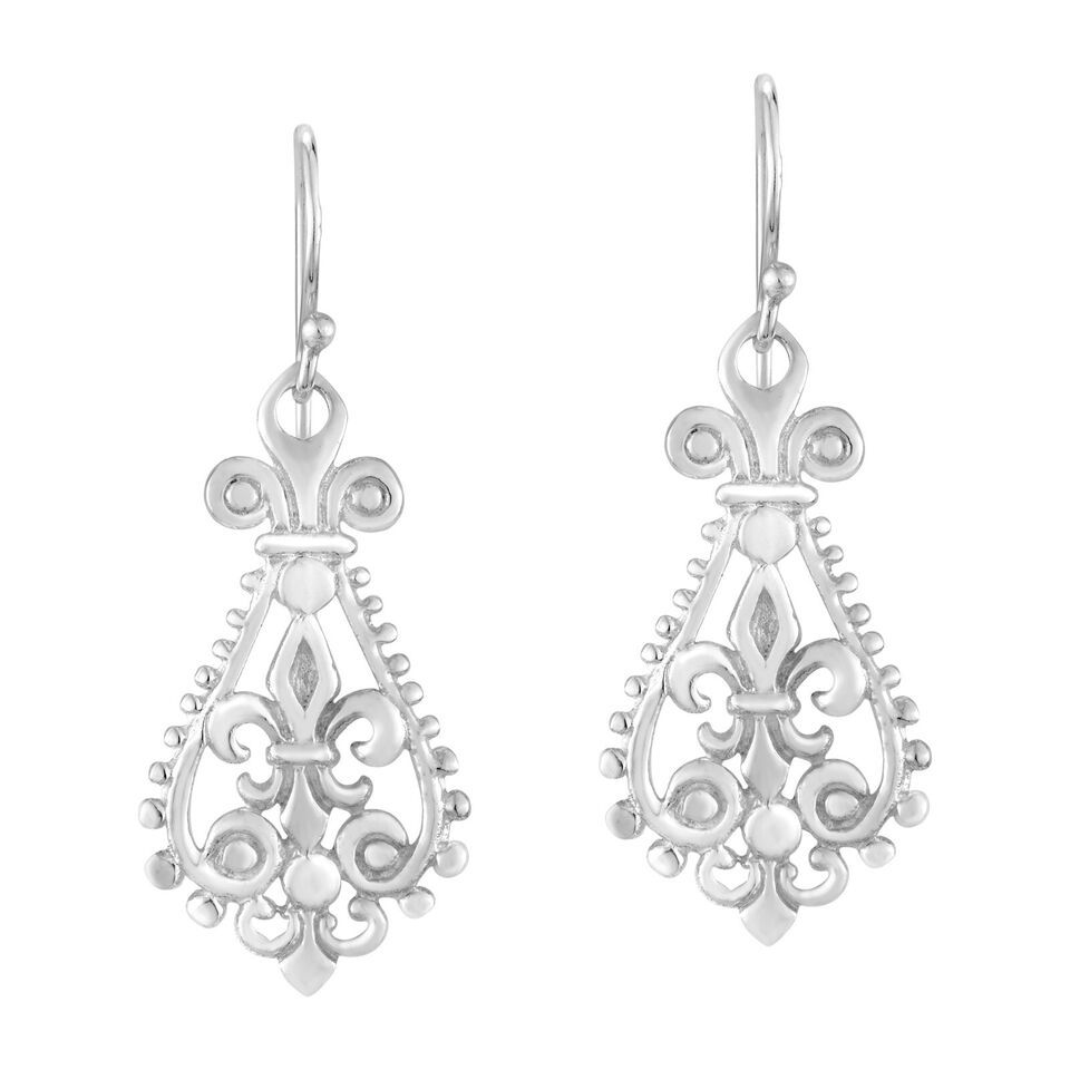 Primary image for Avant Grande Fleur De Lis Decorative Sterling Silver Dangle Earrings