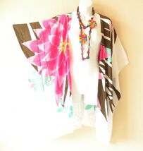 CB417 Pink Hand Painted Cardigan Duster Kaftan Open Front Cover up Top u... - $24.90